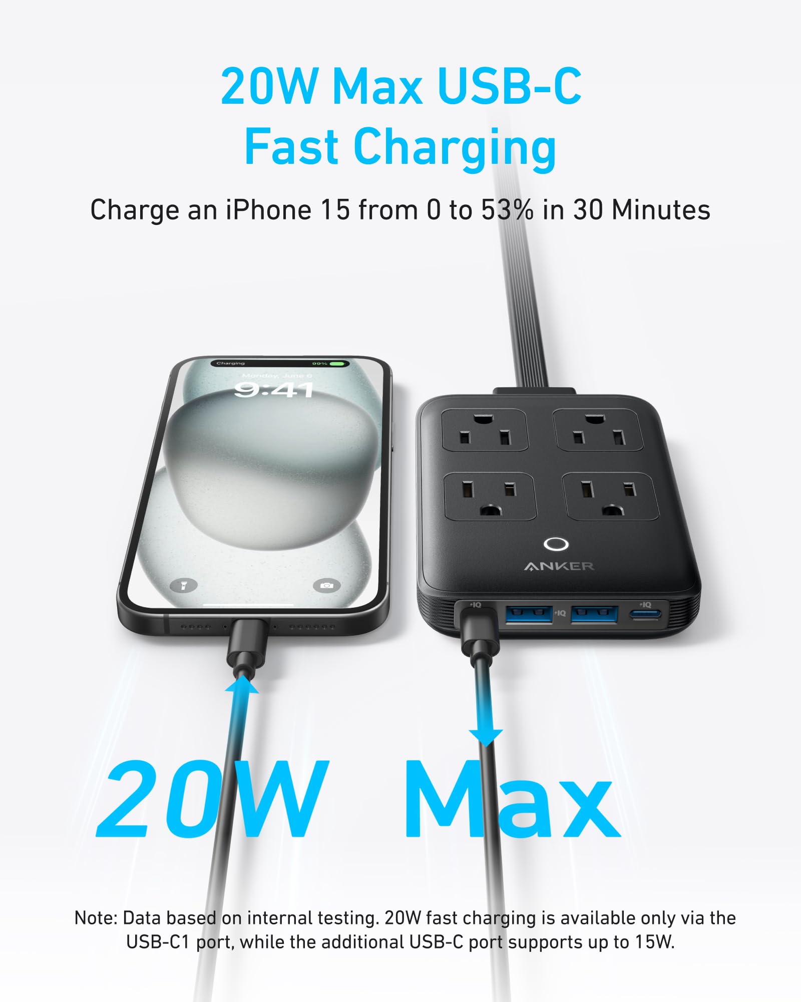 Anker Charging Station 8-in-1 20W - Compact Desk Power Hub With USB-C USB-A And AC Outlets by Anker