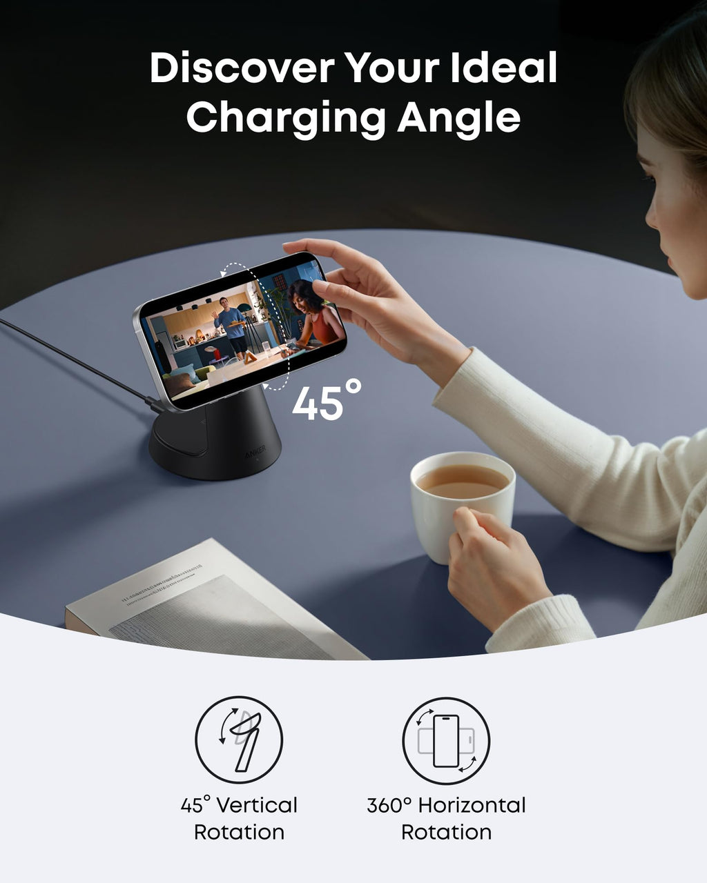 Anker MagGo Wireless Charging Station 3-In-1 Dock Stand - MagSafe 15W Fast Charger for Phone Watch by Anker