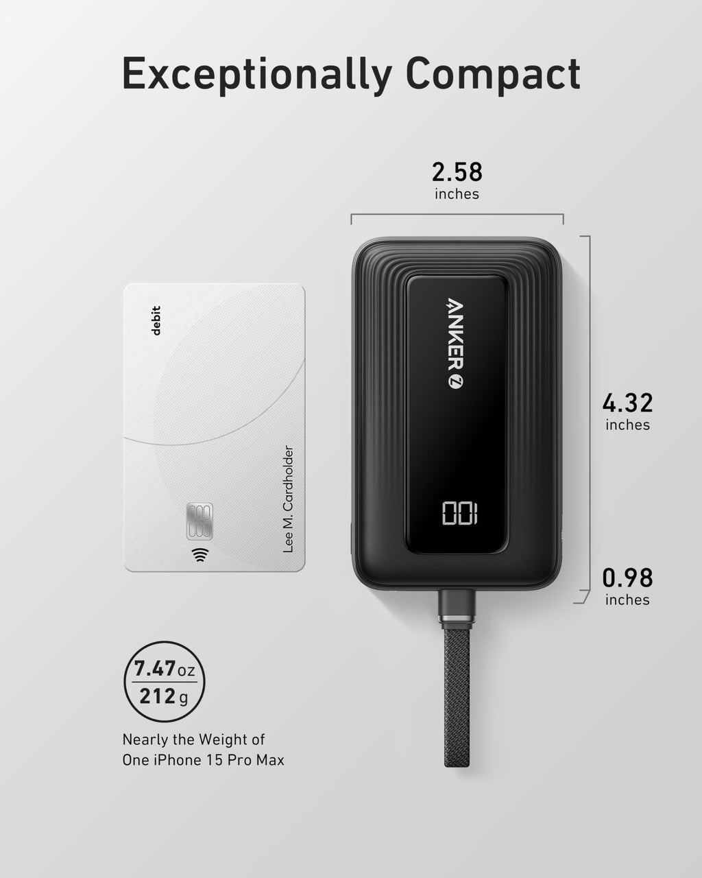 Anker Zolo Power Bank (10K, 30W) with a 5.4-inch (13.7 cm) built-in USB-C cable. by Anker