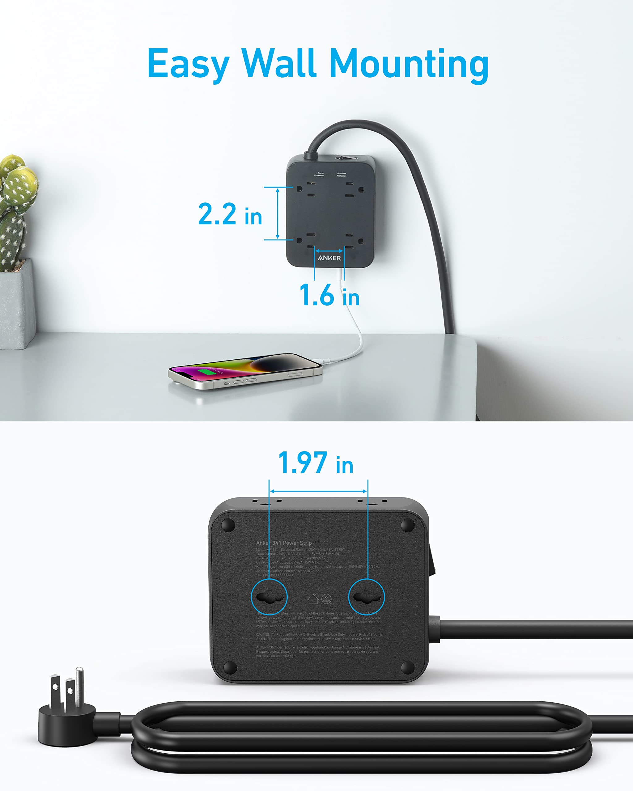 Anker 341 USB Power Strip 11 In 1 Compact Hub With 8 AC Outlets And USB C Port For Desks by Anker