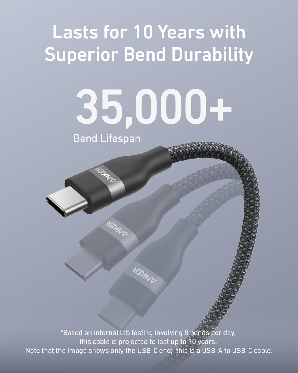 Anker USB A to USB C Cable - Upcycled Braided Design for Reliable Charging with 3 ft or 6 ft Lengths by Anker