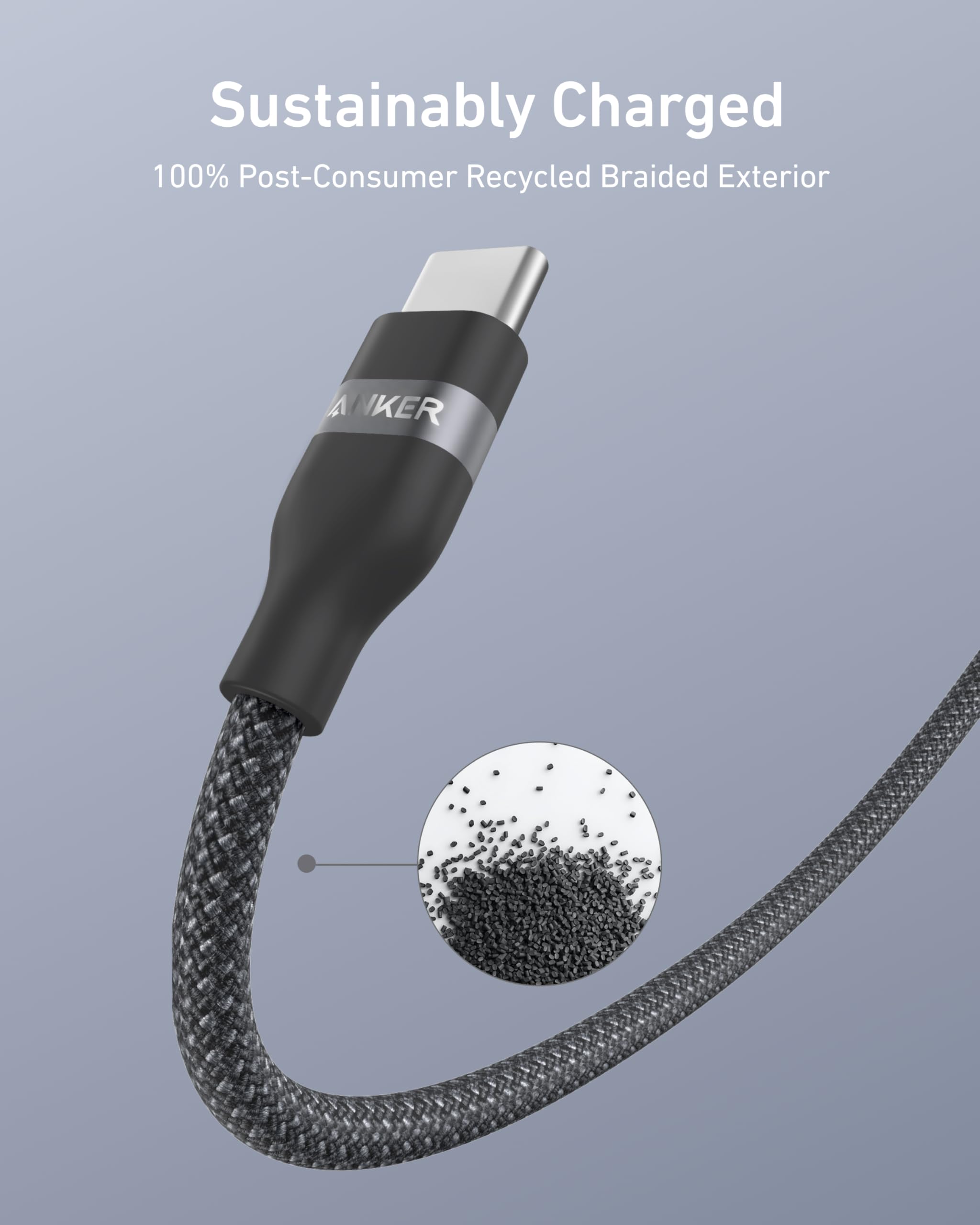 Anker USB A to USB C Cable - Upcycled Braided Design for Reliable Charging with 3 ft or 6 ft Lengths by Anker