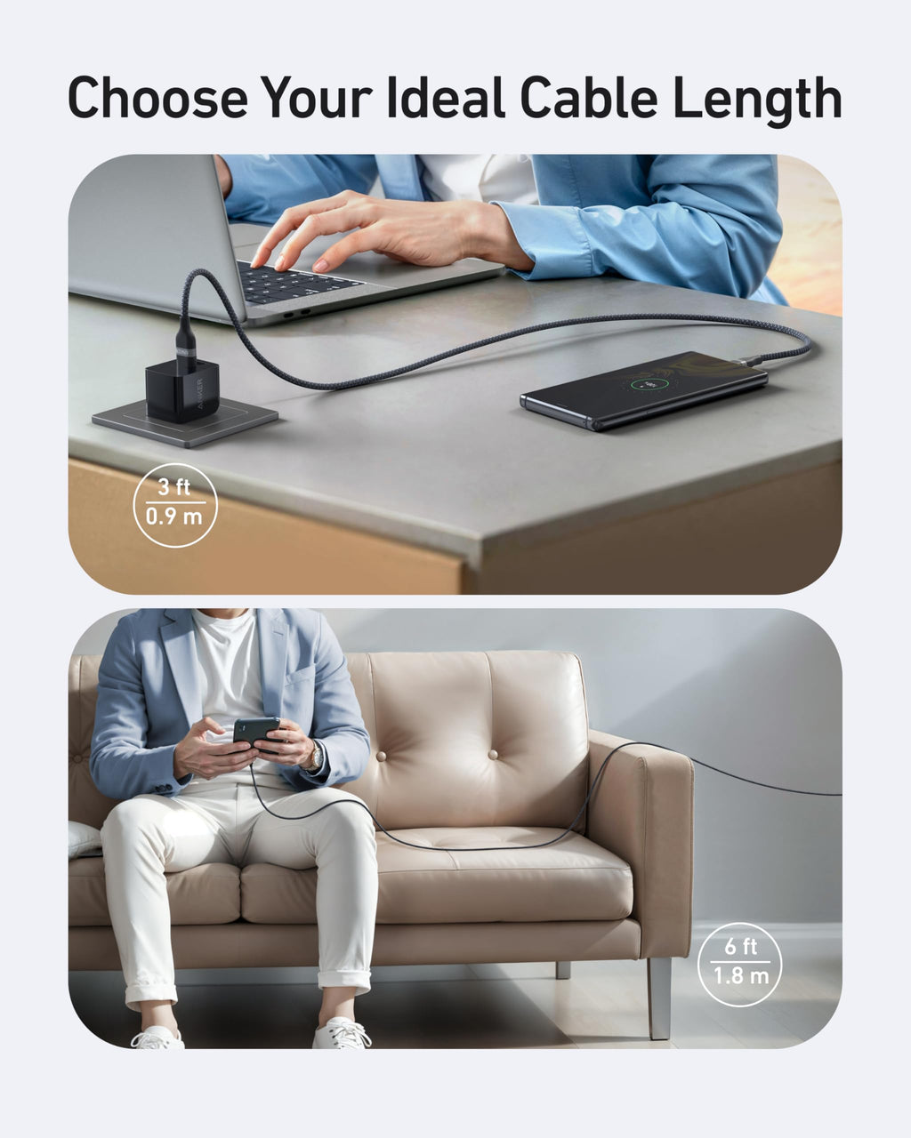 Anker USB A to USB C Cable - Upcycled Braided Design for Reliable Charging with 3 ft or 6 ft Lengths by Anker