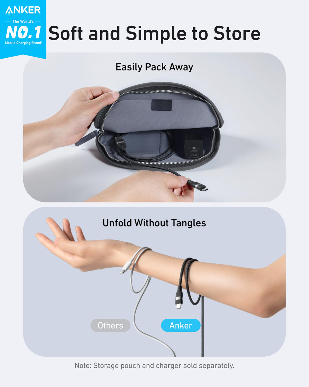 Anker USB A to USB C Cable - Upcycled Braided Design for Reliable Charging with 3 ft or 6 ft Lengths by Anker