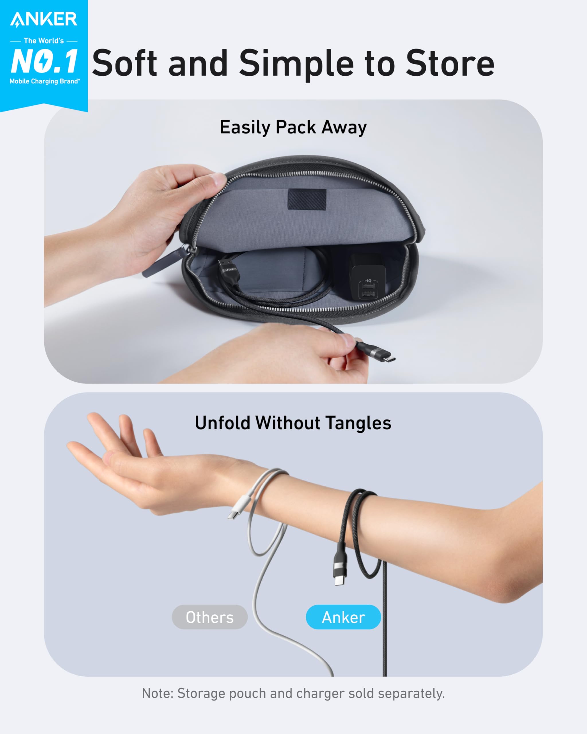 Anker USB A to USB C Cable - Upcycled Braided Design for Reliable Charging with 3 ft or 6 ft Lengths by Anker