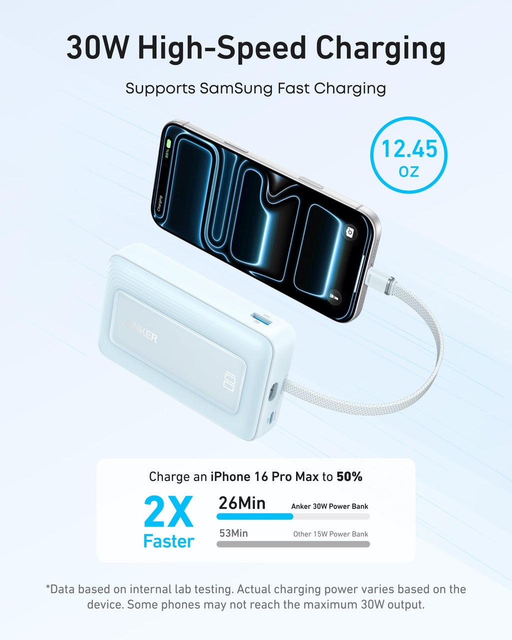 Anker Zolo Power Bank (10K, 30W) with a 5.4-inch (13.7 cm) built-in USB-C cable. by Anker