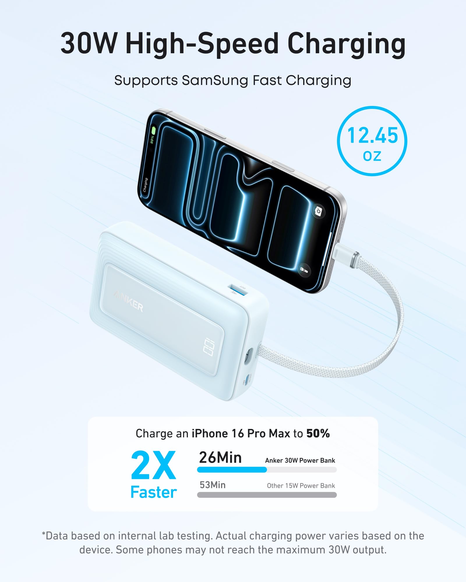 Anker Zolo Power Bank (10K, 30W) with a 5.4-inch (13.7 cm) built-in USB-C cable. by Anker