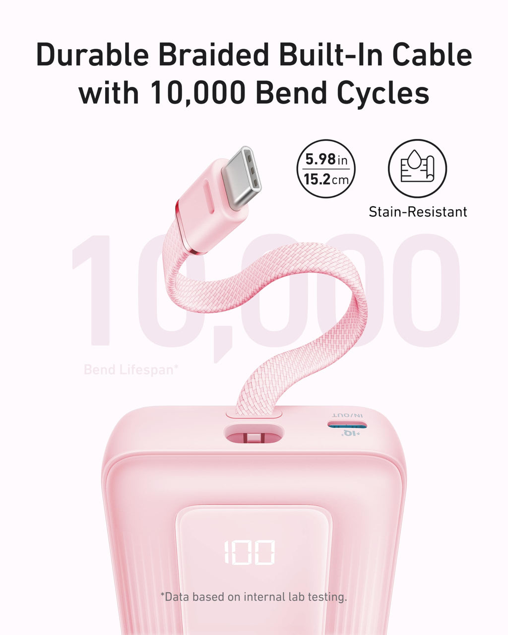 Anker Zolo Power Bank (10K, 30W) with a 5.4-inch (13.7 cm) built-in USB-C cable. by Anker
