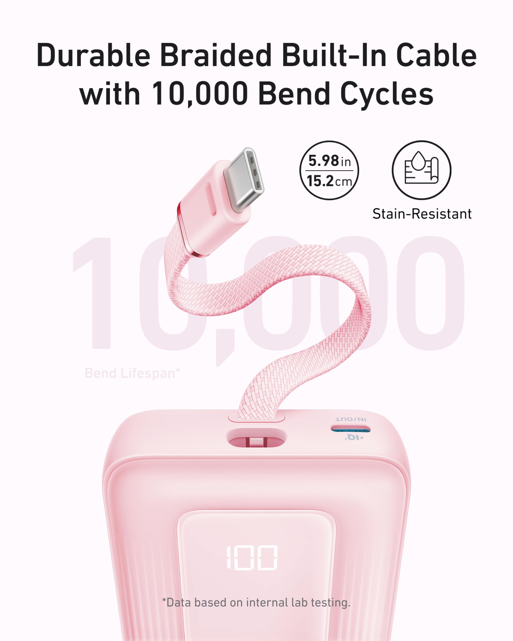 Anker Zolo Power Bank (10K, 30W) with a 5.4-inch (13.7 cm) built-in USB-C cable. by Anker