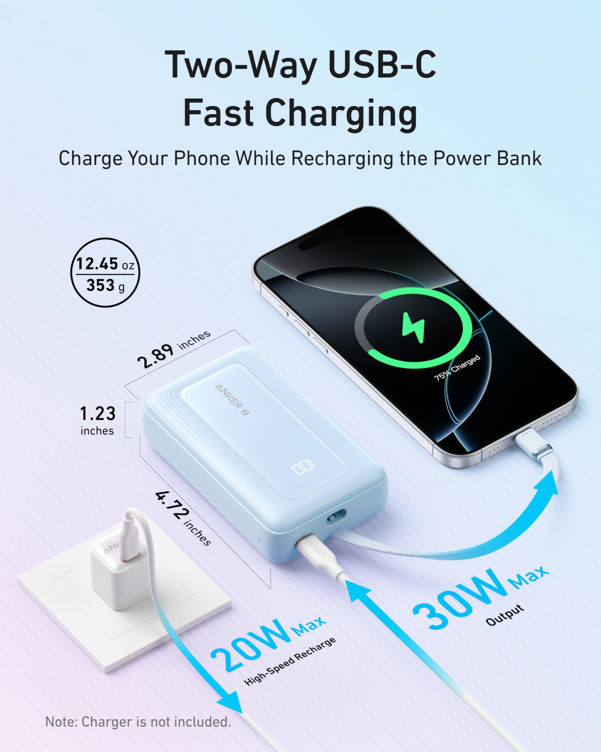 Anker Zolo Power Bank (10K, 30W) with a 5.4-inch (13.7 cm) built-in USB-C cable. by Anker