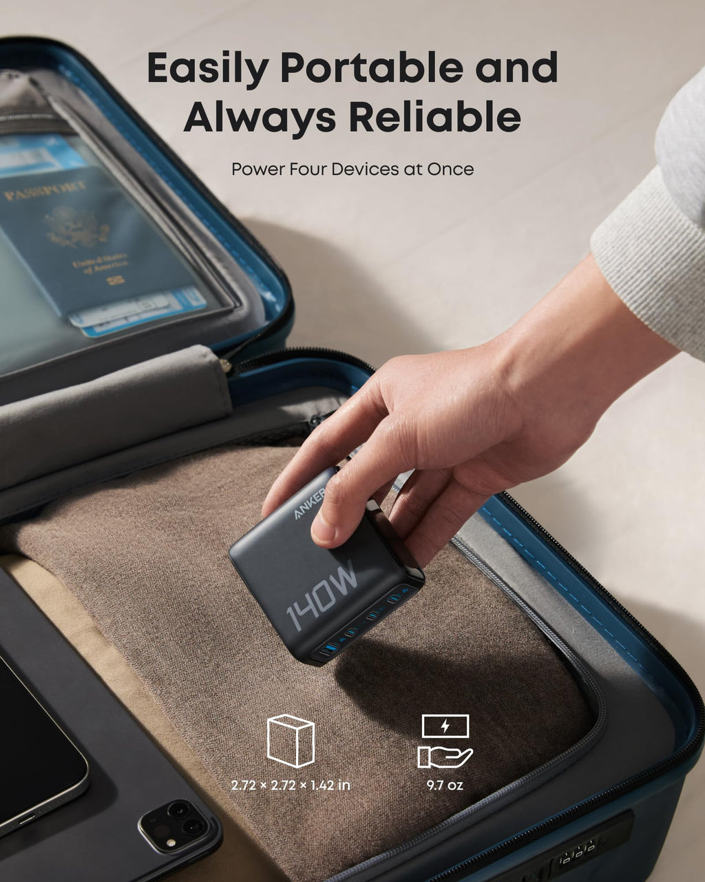 Anker 140W 4-Port PD 3.1 GaN Charger With USB C Cable - Fast Safe Multi Device Charging For Laptops Phones by Anker