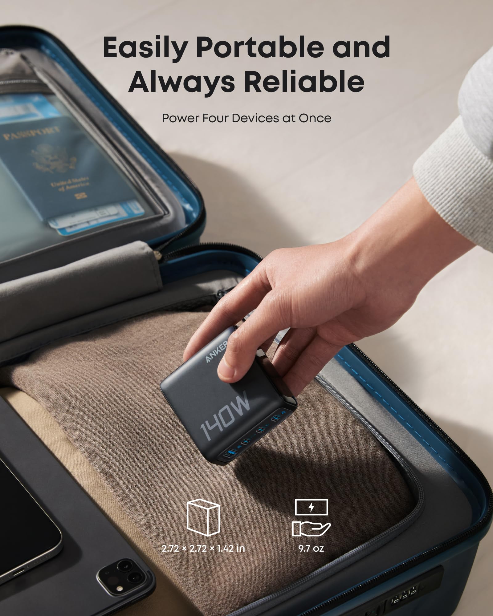 Anker 140W 4-Port PD 3.1 GaN Charger With USB C Cable - Fast Safe Multi Device Charging For Laptops Phones by Anker