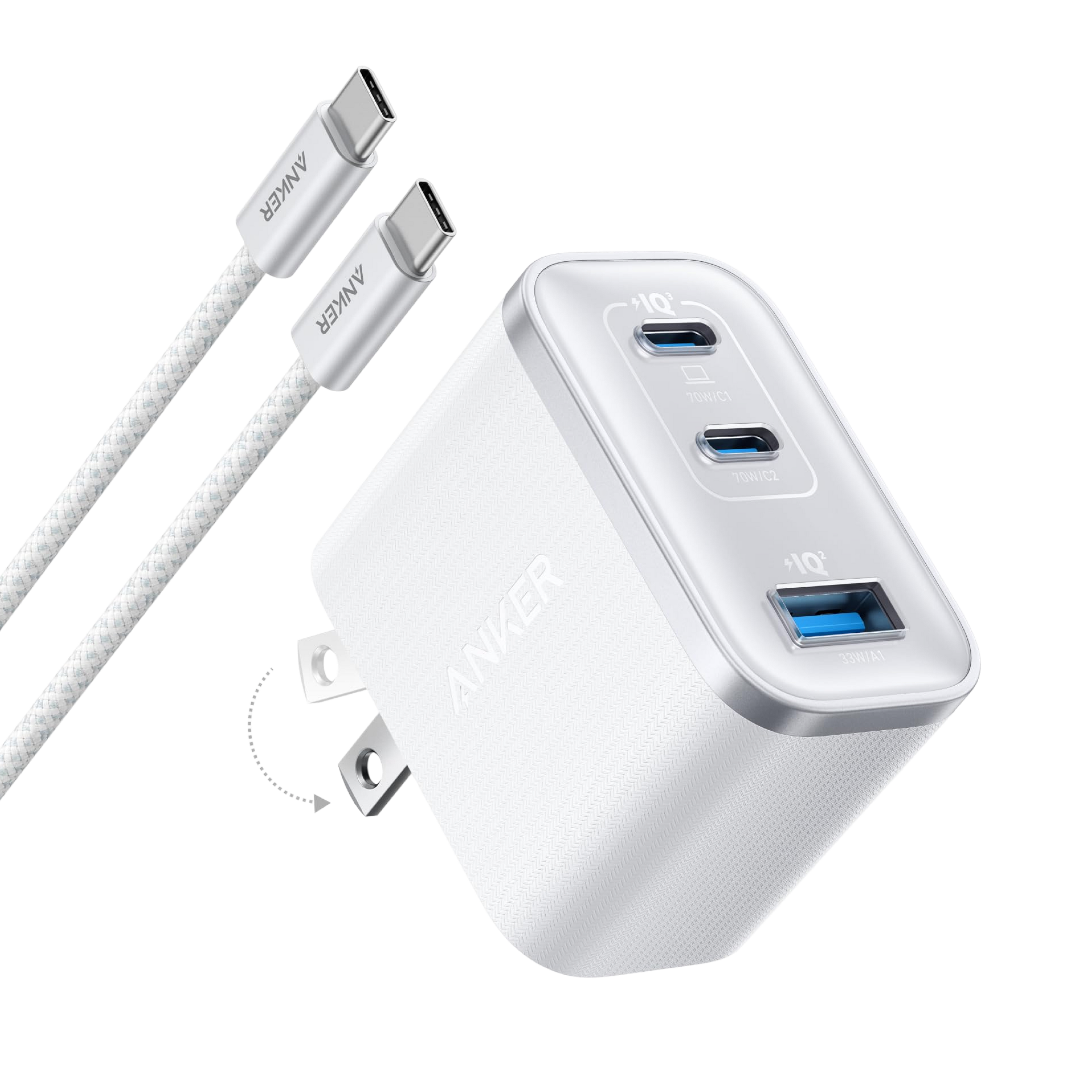 Anker Nano Charger 70W 3-Port - Ultra-Compact Fast USB-C Power for MacBook Pro and On the Go by Anker