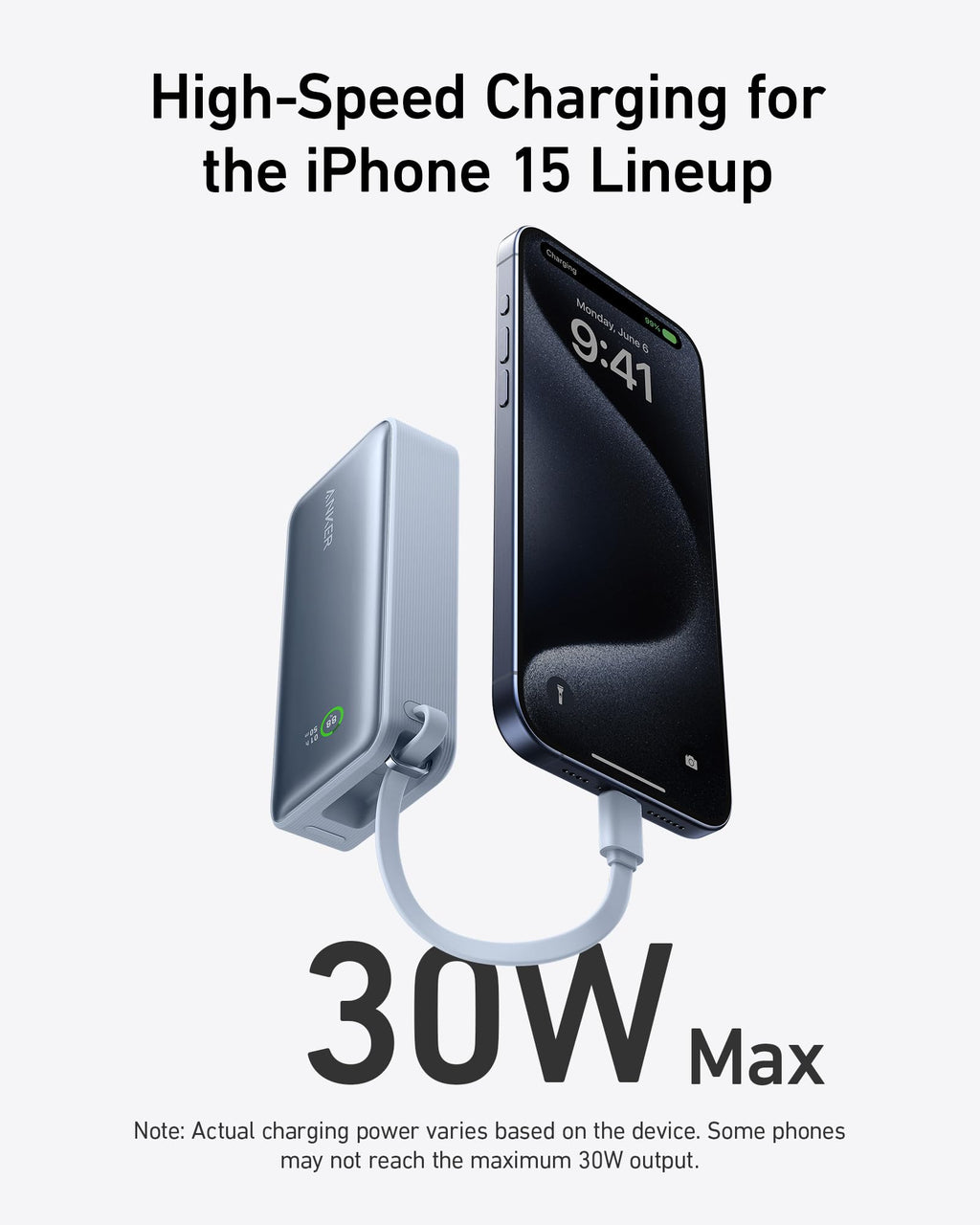Anker Nano Power Bank - 30W Fast Charging With Built-In USB-C Cable For Phones Tablets And Laptops On The Go by Anker