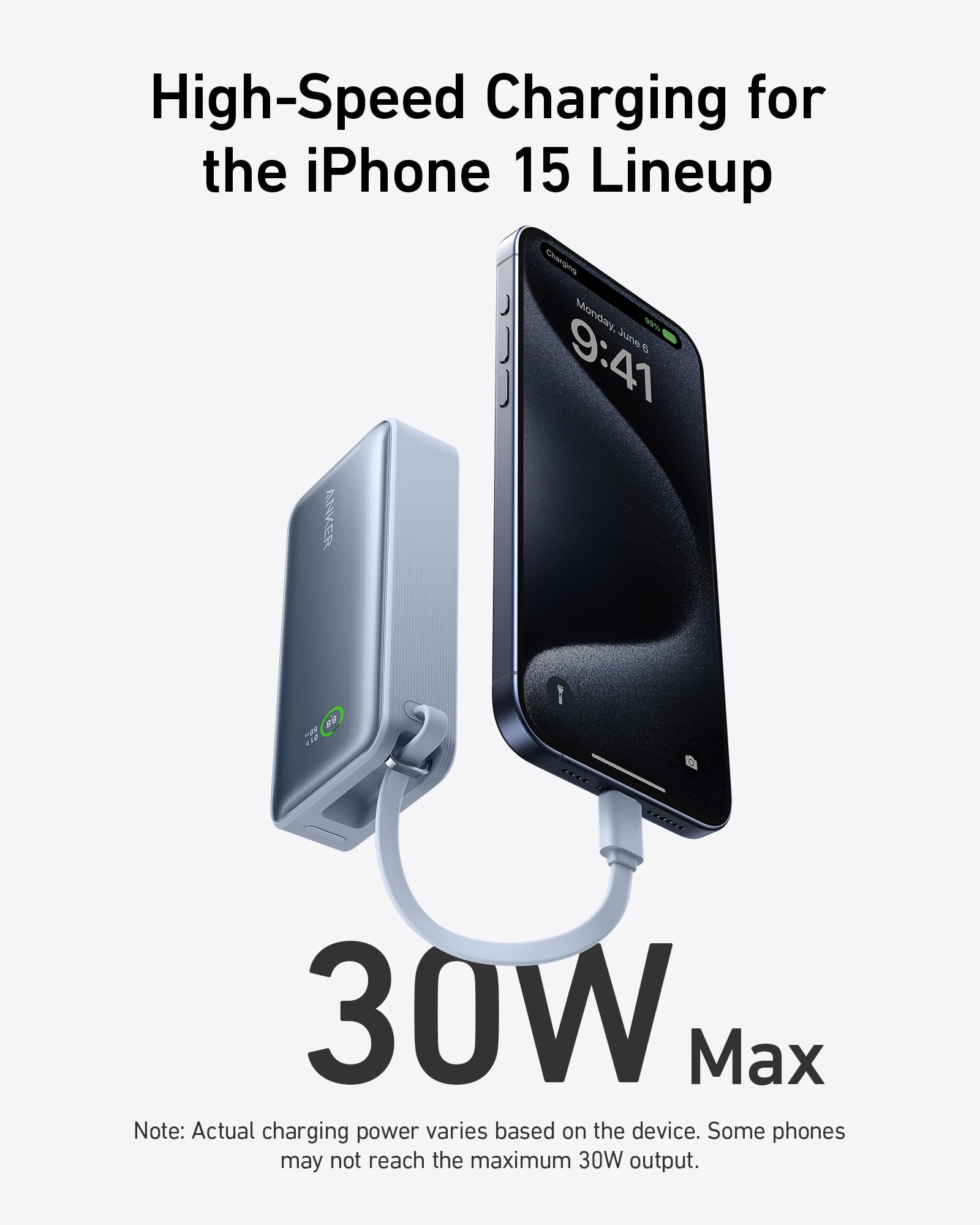 Anker Nano Power Bank - 30W Fast Charging With Built-In USB-C Cable For Phones Tablets And Laptops On The Go by Anker