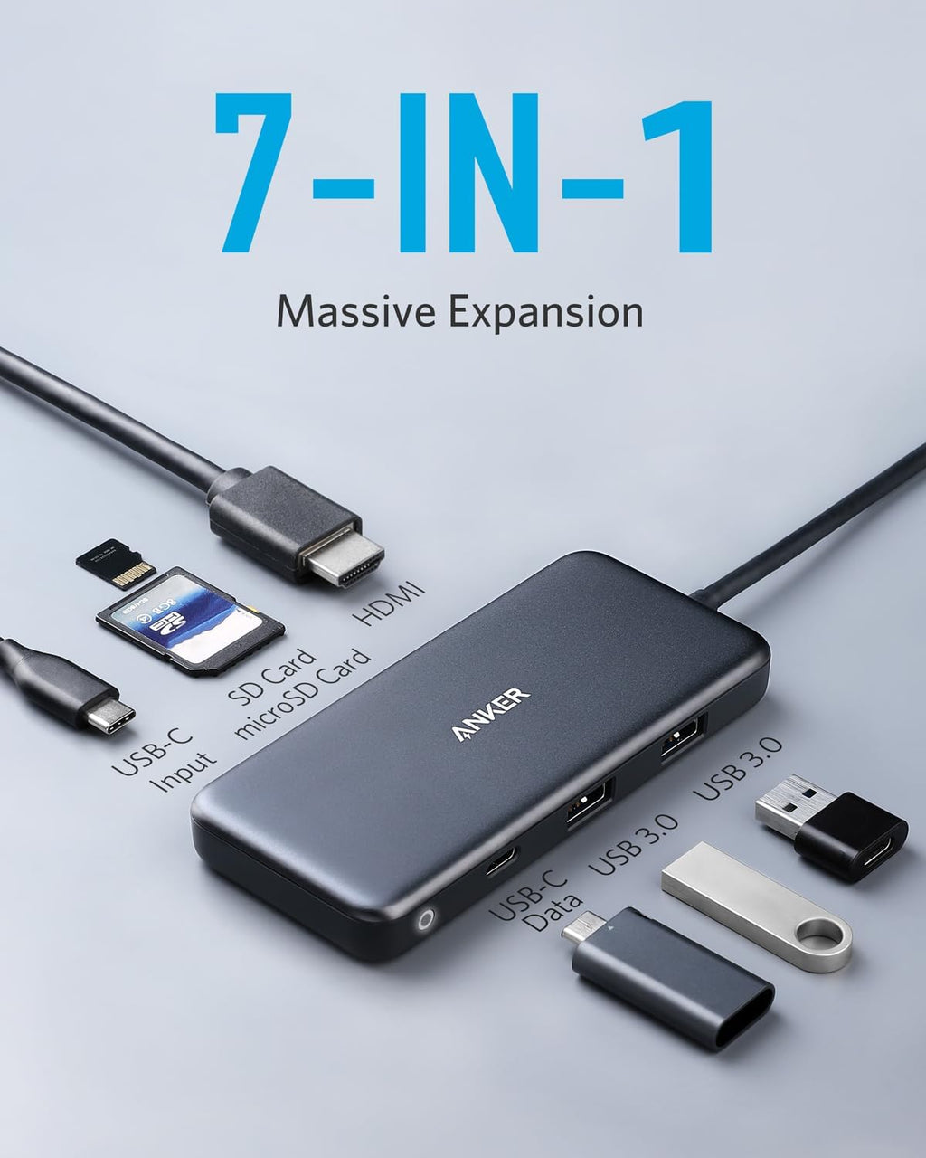 Anker 341 USB-C Hub (7-In-1) - Compact USB-C Dock For Extra Display, Power, And Peripherals by Anker