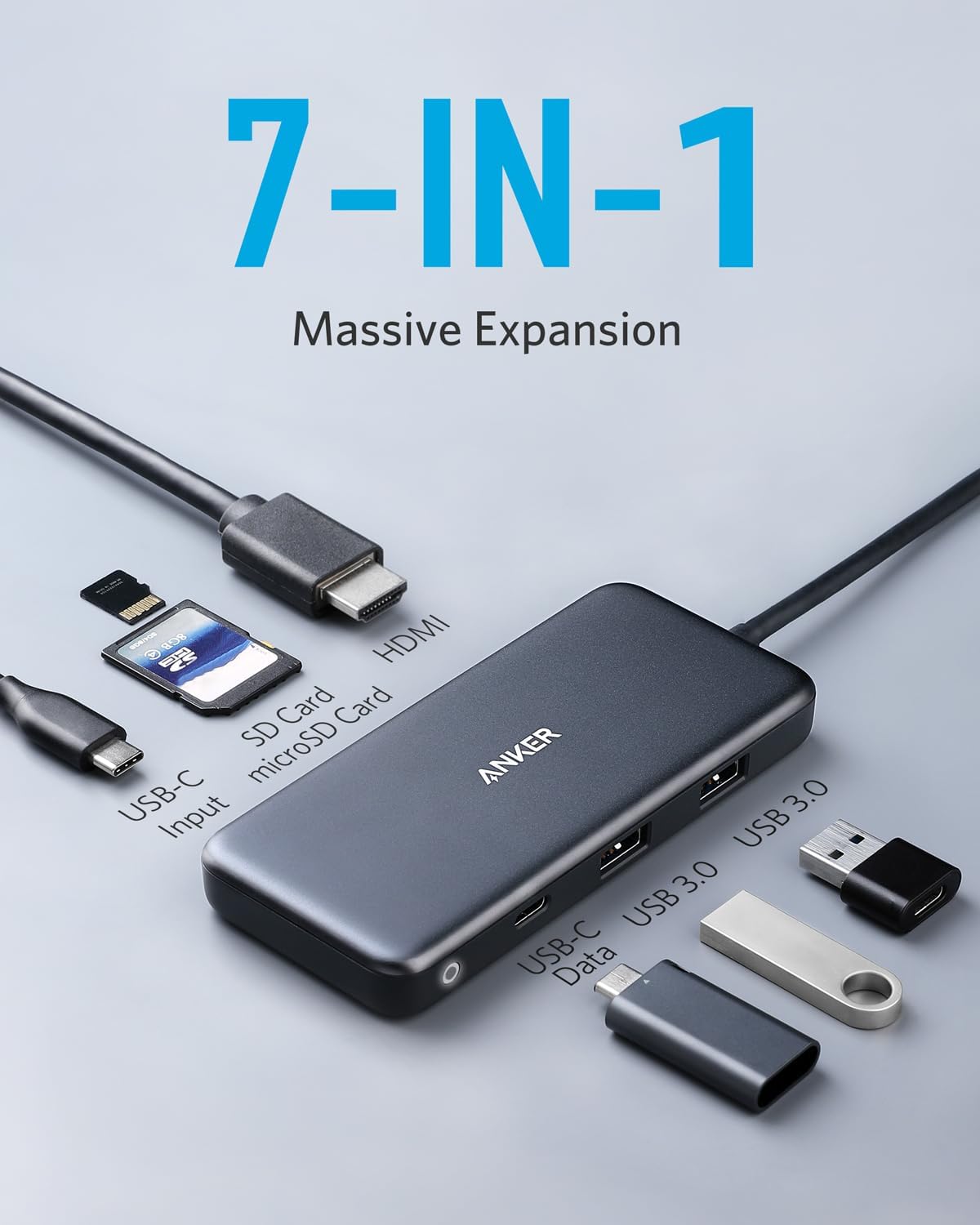 Anker 341 USB-C Hub (7-In-1) - Compact USB-C Dock For Extra Display, Power, And Peripherals by Anker