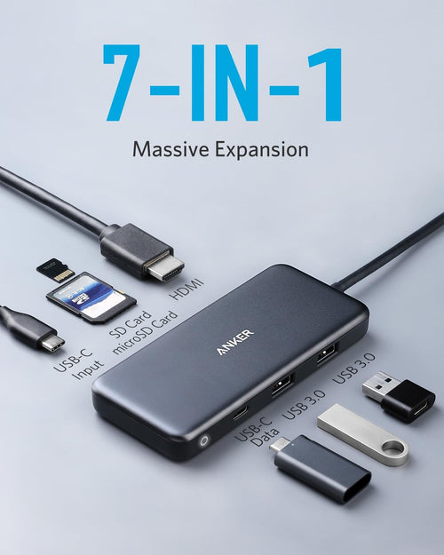 Anker 341 USB-C Hub (7-In-1) - Compact USB-C Dock For Extra Display, Power, And Peripherals by Anker