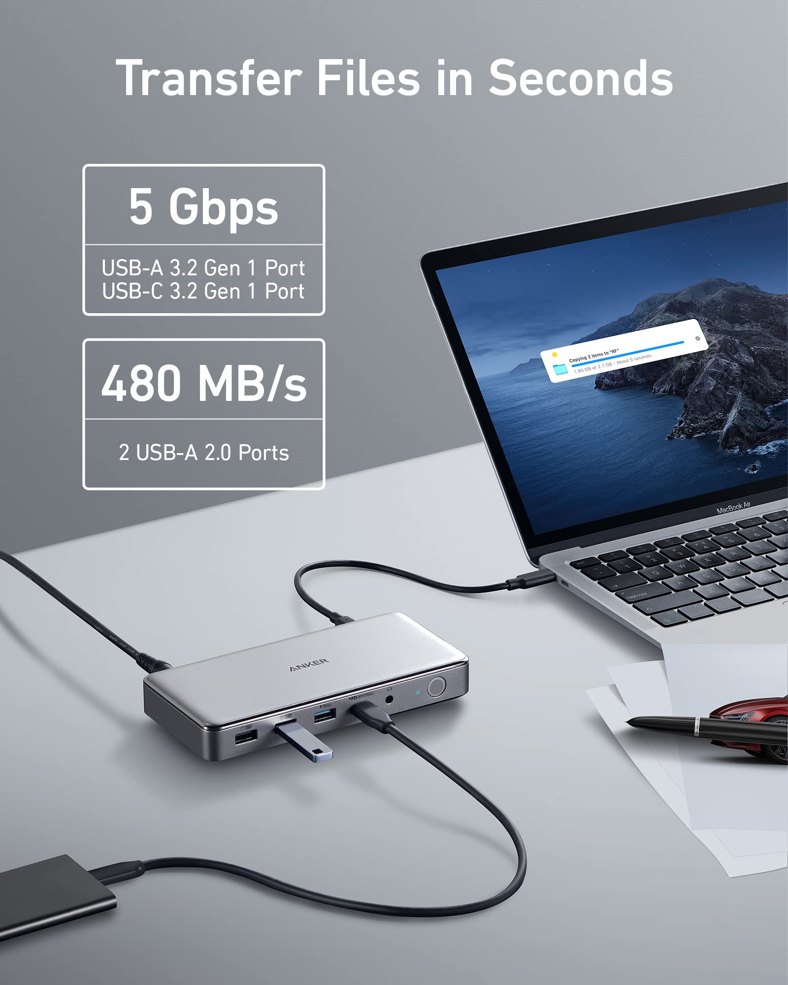 Anker 563 USB-C Docking Station - 10-In-1 USB-C Hub For Multi-Display, Fast Charging, And High-Speed Data Transfer by Anker