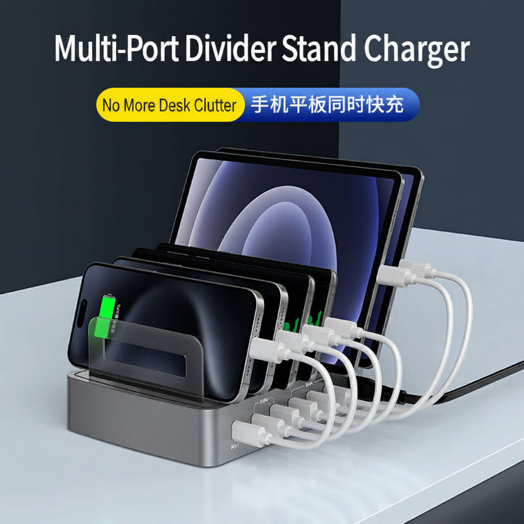 QC3.0 multi-port USB charger PD phablet universal desktop stand smart charging station fast charger by Tech-Home Store