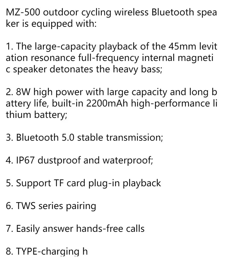 New Inwa Mz-500 Wireless Cycling Bluetooth Speaker Portable Outdoor Tws Stereo Subwoofer Card by Tech-Home Store