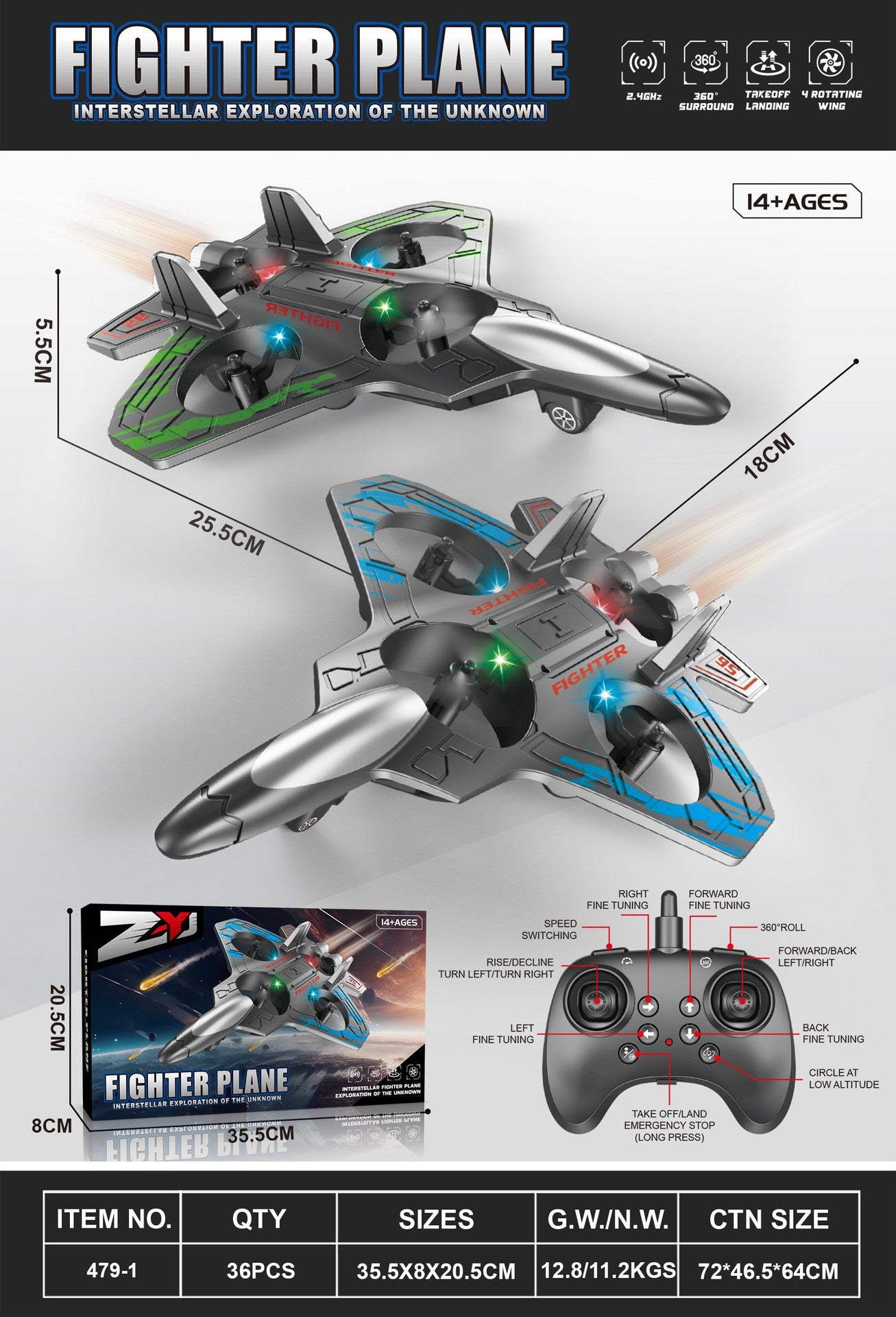 Cross-border new product remote control fighter four-channel suspension drone tumbling stunt toy foam drone by Tech-Home Store