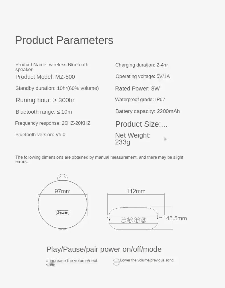 New Inwa Mz-500 Wireless Cycling Bluetooth Speaker Portable Outdoor Tws Stereo Subwoofer Card by Tech-Home Store