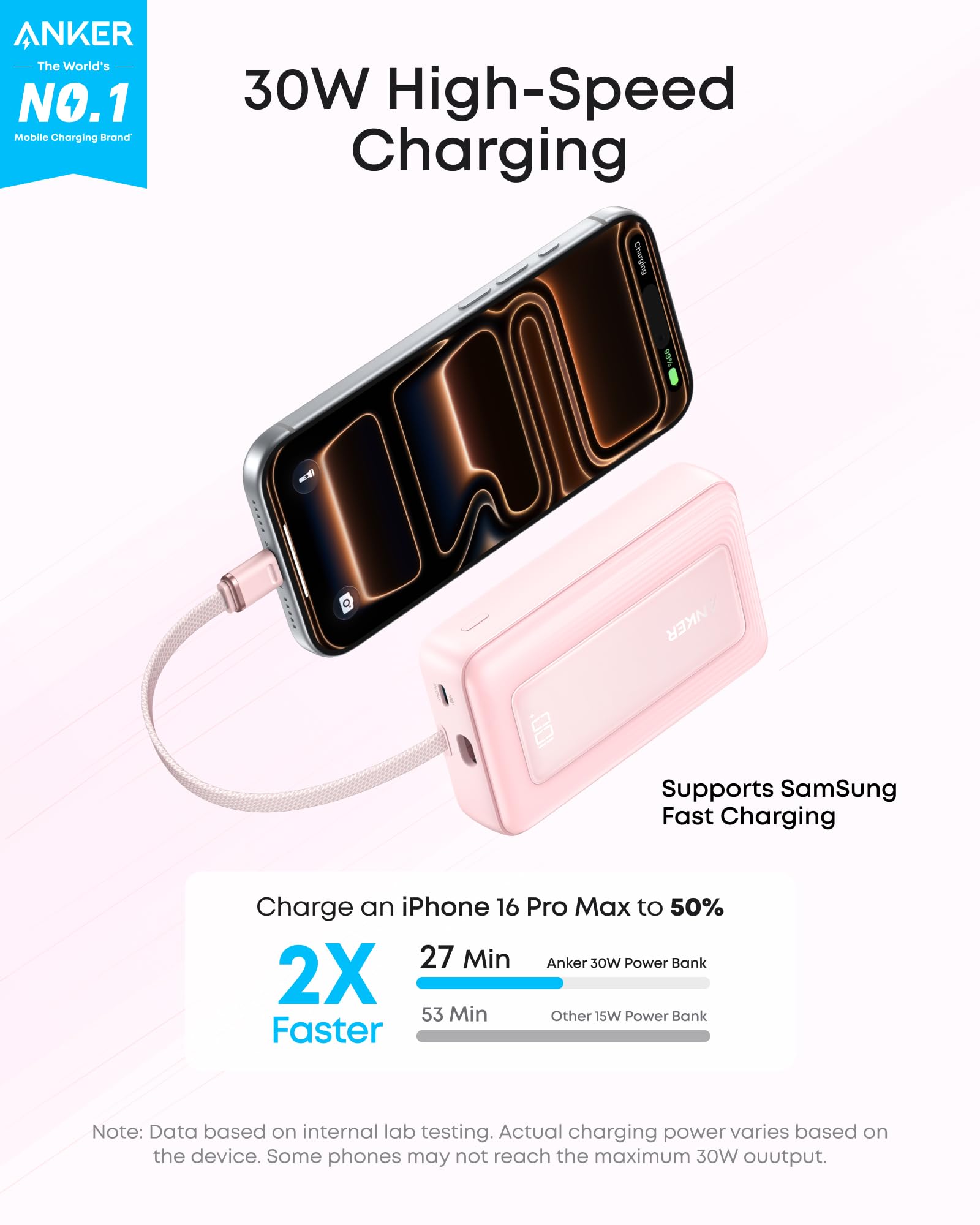 Anker Zolo Power Bank (10K, 30W) with a 5.4-inch (13.7 cm) built-in USB-C cable. by Anker