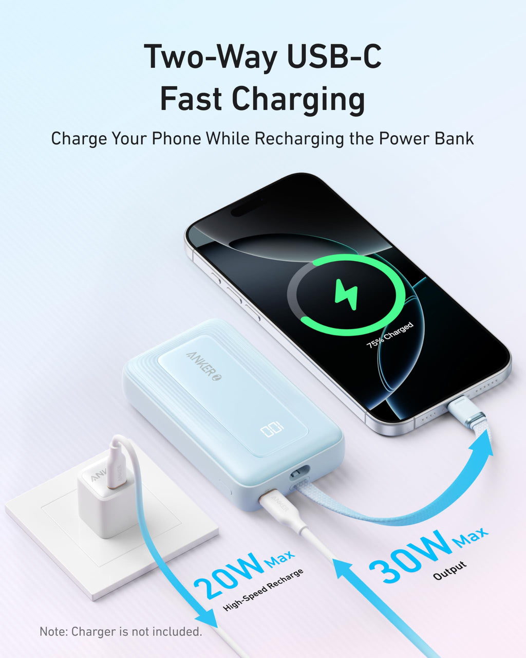 Anker Zolo Power Bank (10K, 30W) with a 5.4-inch (13.7 cm) built-in USB-C cable. by Anker