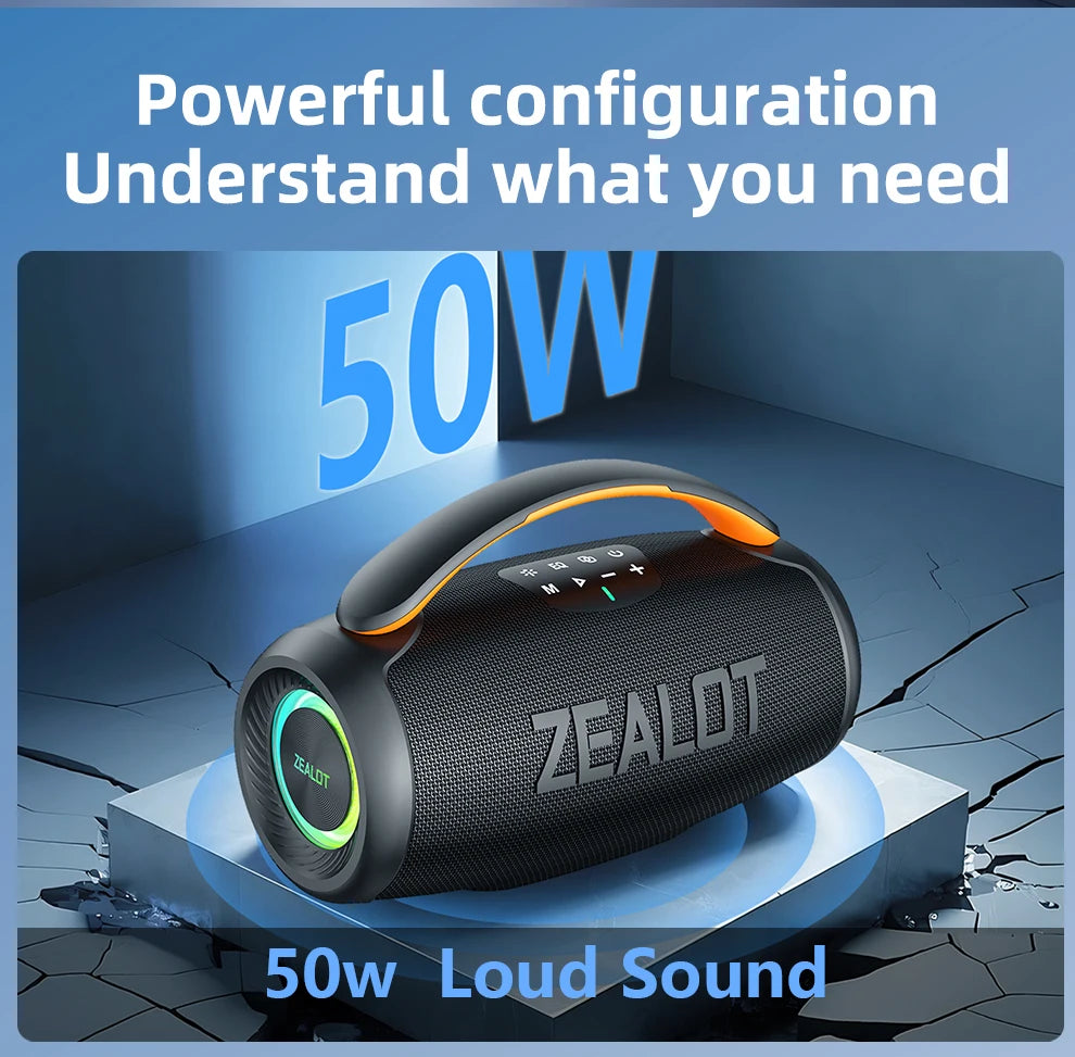 ZEALOT-P11 Bluetooth Speaker 50W Wireless Party Speaker with Bluetooth 5.4 Stereo Sound Comfortable handle Controllable Lightin Portable For Outdoors Long Battery Life by Tech-Home Store