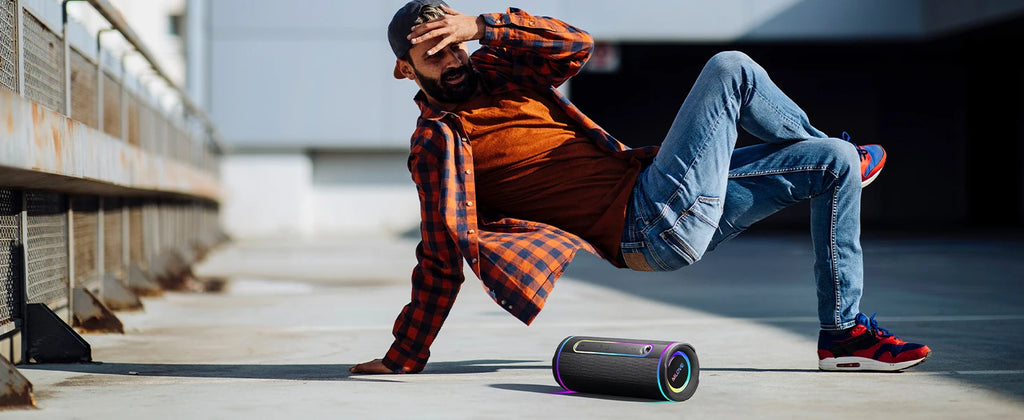 MLOVE E80 Portable Bluetooth Speaker – Powerful Dual Sound, Colorful RGB Lighting, Fully Waterproof (IPX7), TWS Enabled by Tech-Home Store