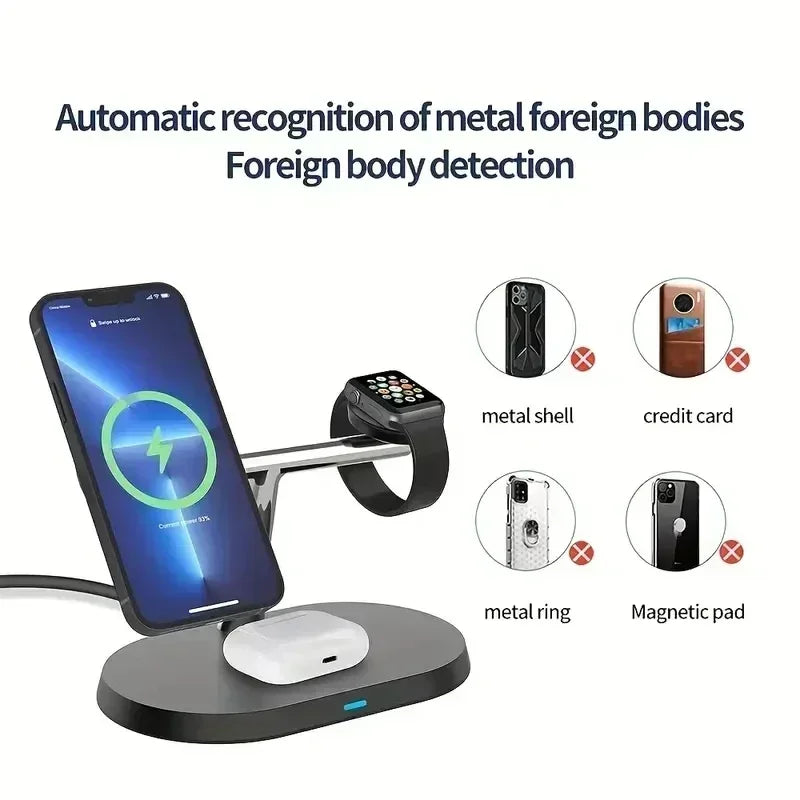 MagCharge Magnetic Wireless Charger Stand 3-In-1 For IPhone 12 Through 16 Pro Apple Watch And AirPods - 15W Fast Charging by Tech-Home Store
