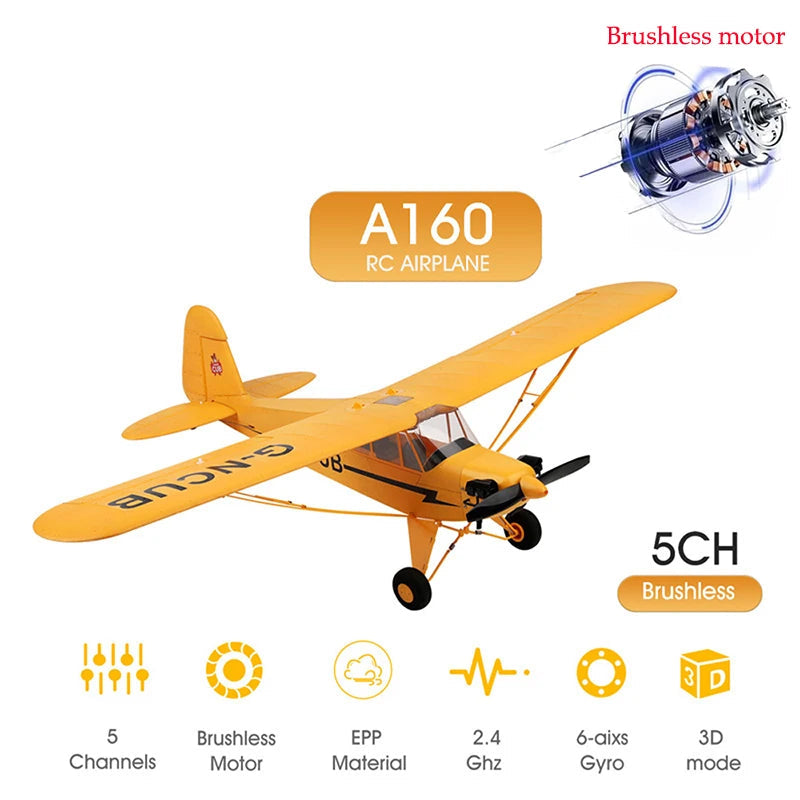 Hot Sale RC Plane RTF 2.4G Brushless Motor 3D/6G Remote Control Airplane Wltoys A160 Upgraded J3-CUB Ready To Fly by Tech-Home Store
