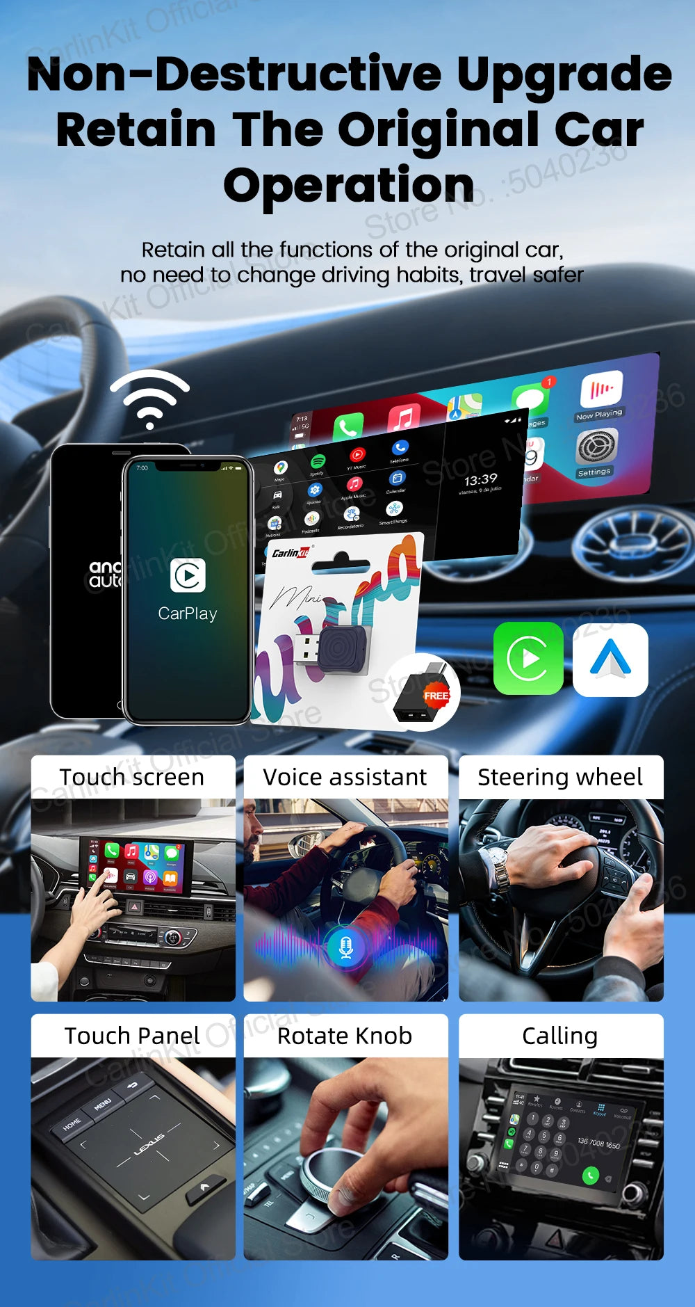 CarlinKit 5.0 Mini Ultra Wireless Adapter Wireless CarPlay Android Auto For OEM Car Plug and Play WiFi Bluetooth Auto Connection by Tech-Home Store