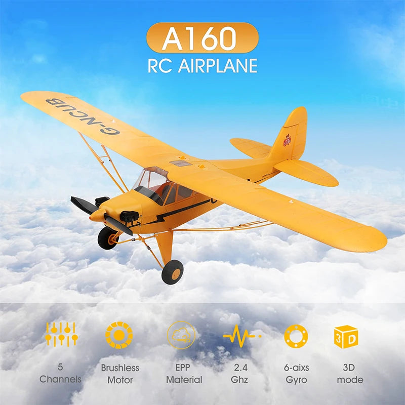 Hot Sale RC Plane RTF 2.4G Brushless Motor 3D/6G Remote Control Airplane Wltoys A160 Upgraded J3-CUB Ready To Fly by Tech-Home Store