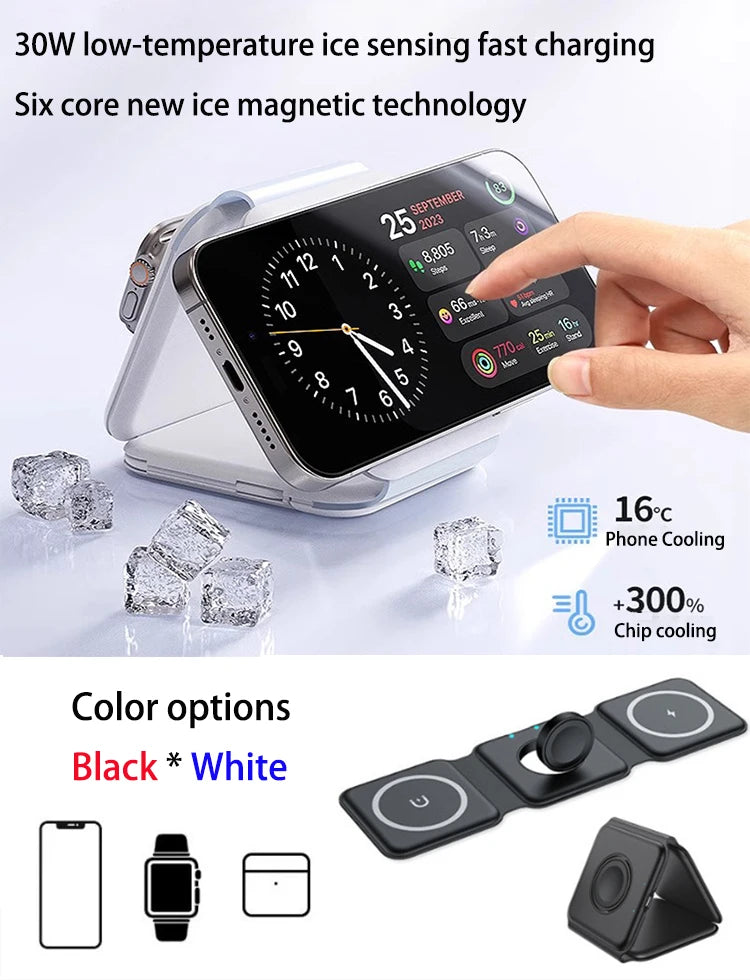 Qi2 SmartCharge 3 In 1 Wireless Charging Station Portable Foldable - Magnetic Alignment And 15W Fast Charging by Tech-Home Store