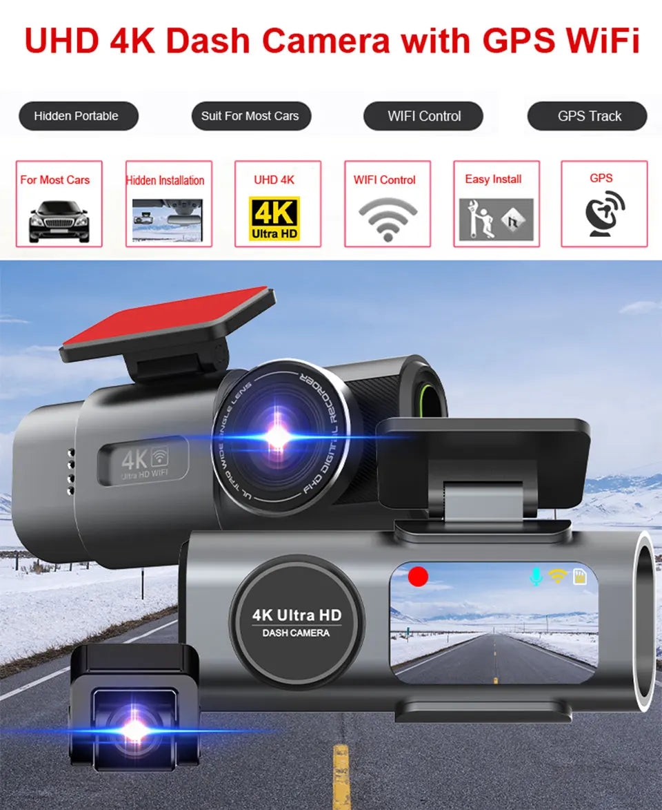 DashVision 4K Dual Dash Cam - Night Vision With WiFi GPS Loop Recording Parking Monitor by Tech-Home Store