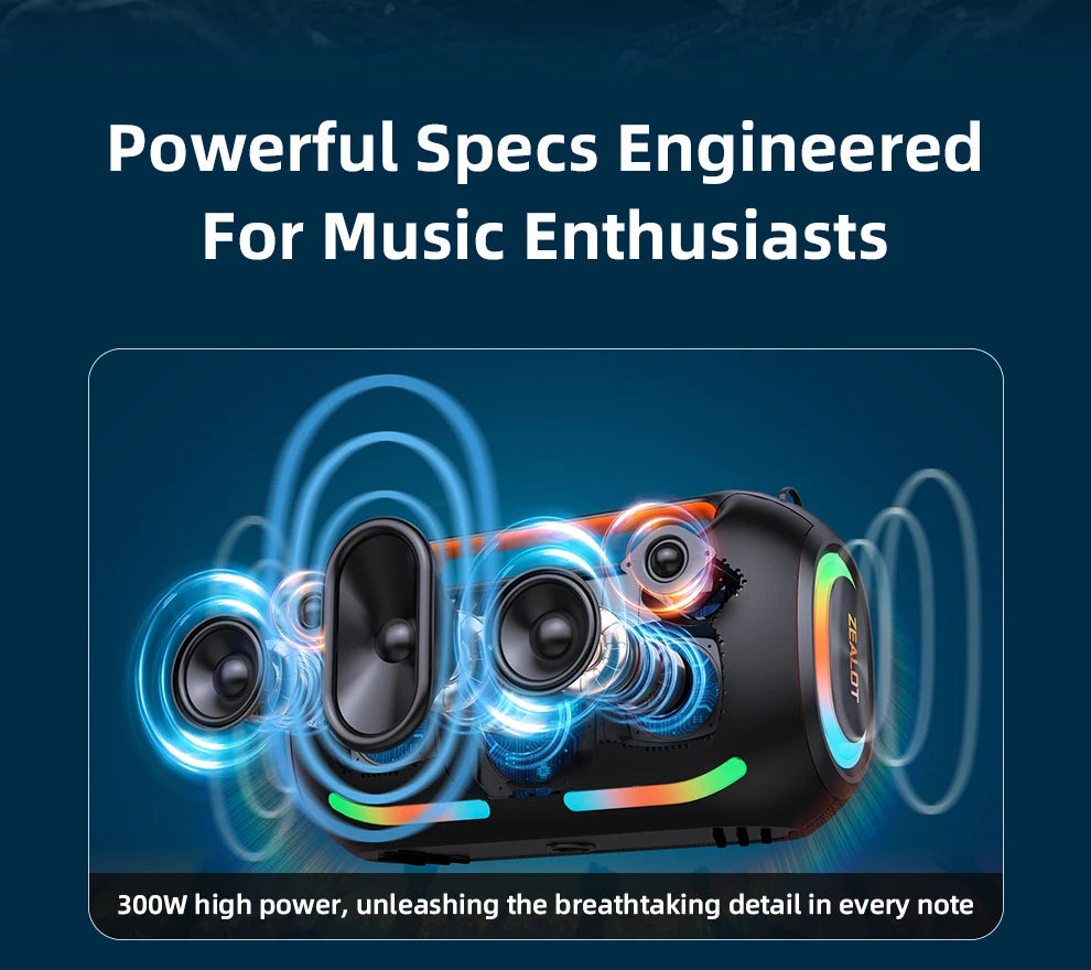 ZEALOT ZE41 Bluetooth Speaker, 300W RMS Peak 400W, High Volume Deep Bass, 48000mAh Battery, RGB Light, Waterproof by Tech-Home Store