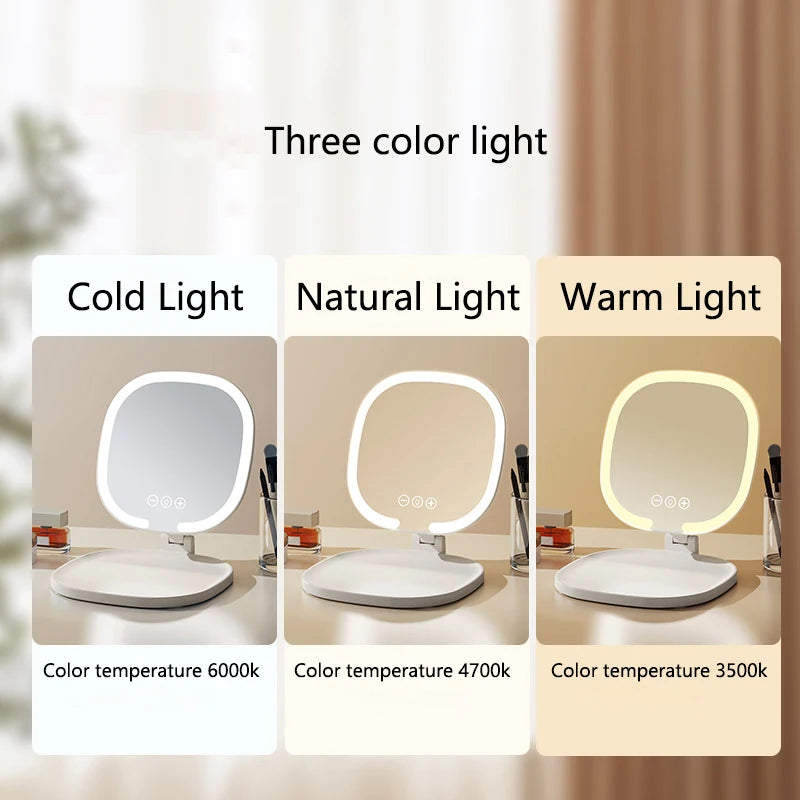 Foldable Three Color LED Light Makeup Mirror