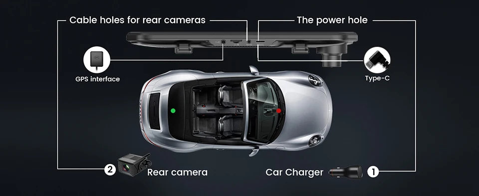 E-ACE 4K Dashcam 9.66'' Mirror Dash Car Camera 2.5K Rear Camera Support WIFI GPS ADAS Touch Screen Video Recorder Black Box by Tech-Home Store