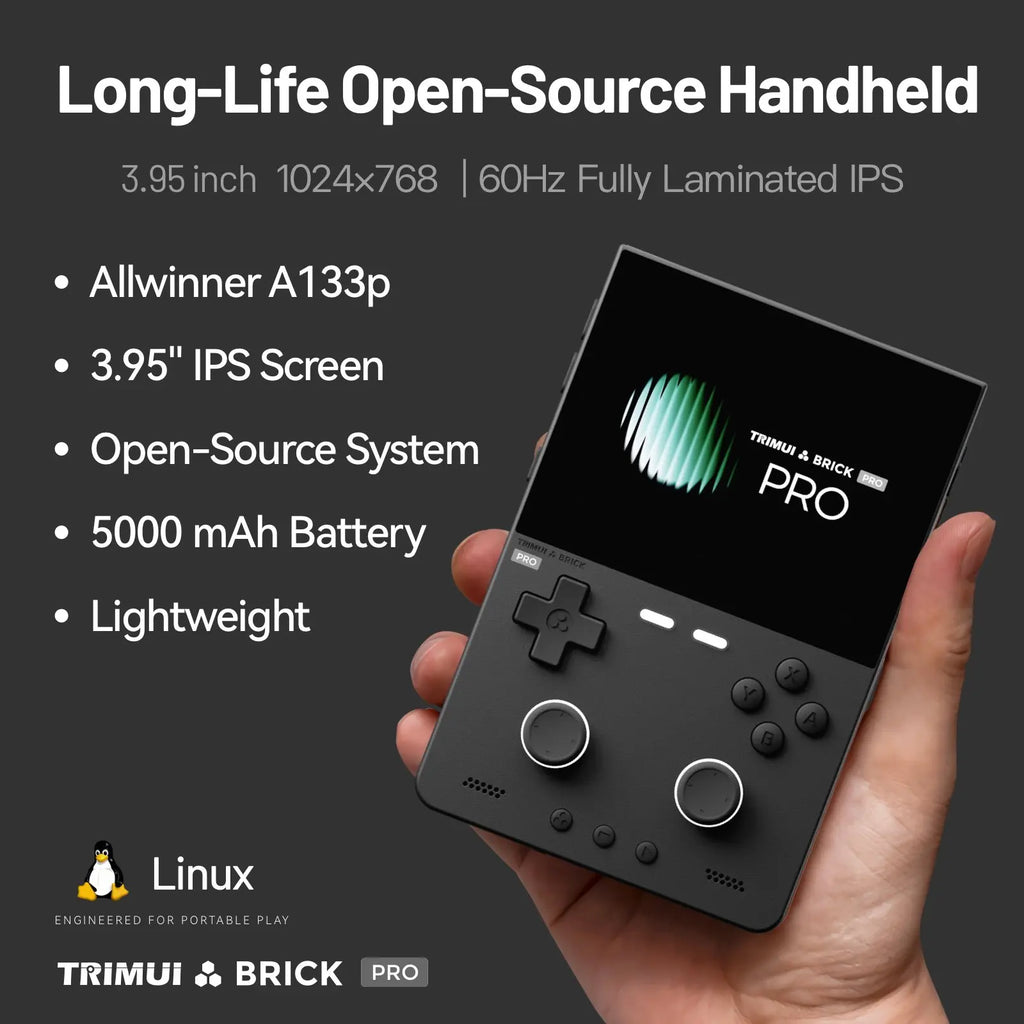 TRIMUI BRICK PRO Handheld Game Console 3.95'' IPS Screen RGB Top Light Dual Hall Joysticks A133P Linux 4.9 System 5000mAhGifts by Tech-Home Store