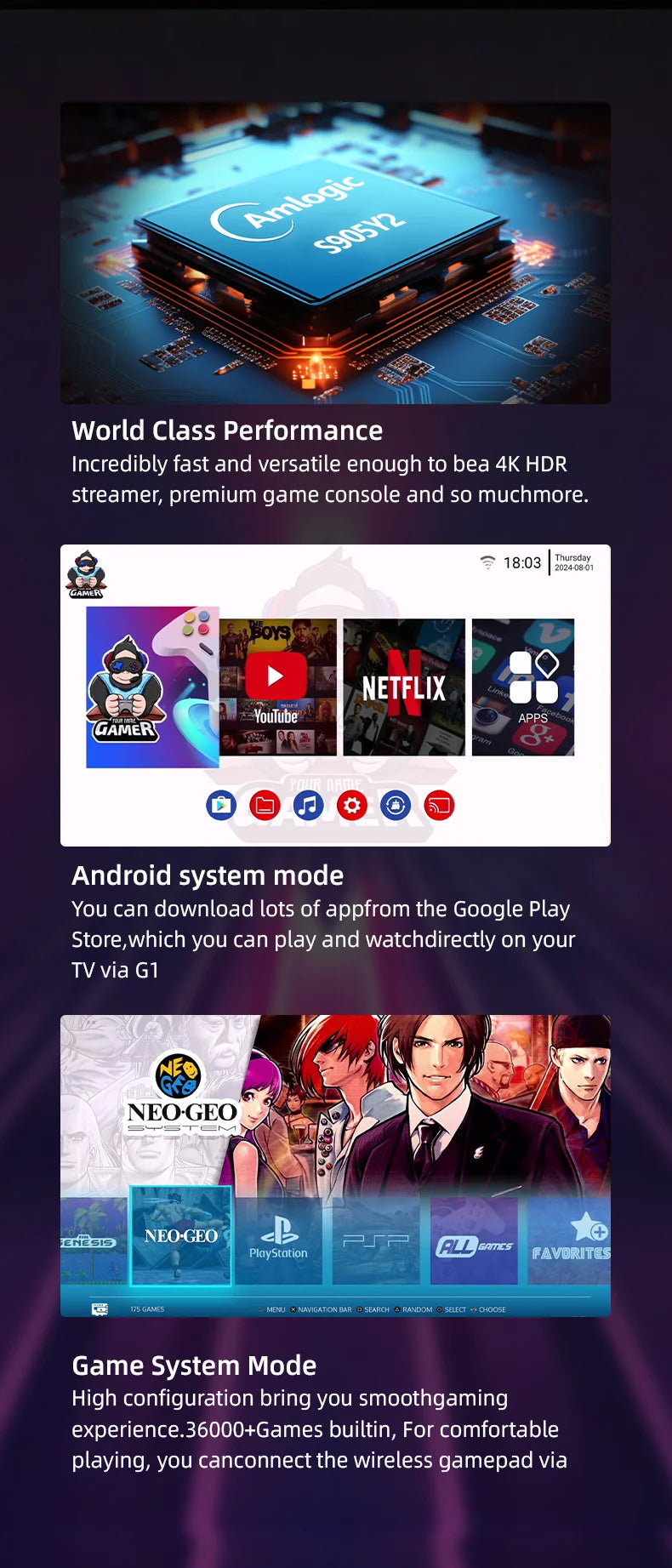 G1 Dual System 8K WIFI 2.4G/5G 3D Game Stick Retro Video Games Console Android 13.0 Game TV Box 64G Oubler Rocker 28000+ Games by Tech-Home Store