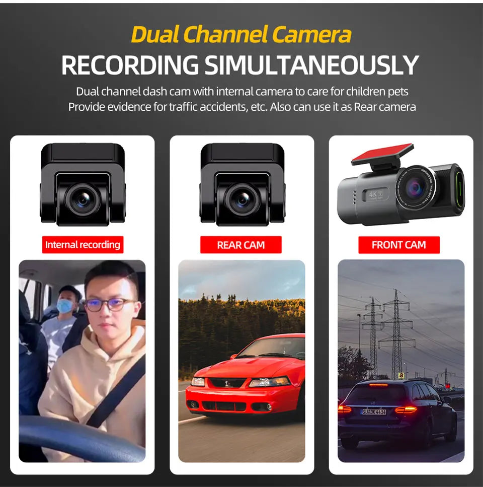 DashVision 4K Dual Dash Cam - Night Vision With WiFi GPS Loop Recording Parking Monitor by Tech-Home Store