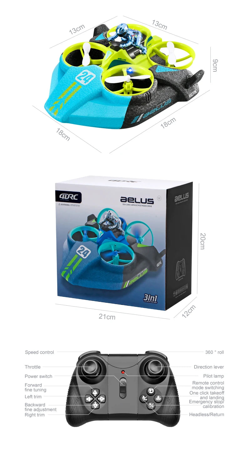 4DRC Mini RC Drone Altitude Hold Headless Mode 3 in 1 Sea Land Air Flight 2.4G Remote Control Quadcopter Boat RC Helicopter Toys by Tech-Home Store