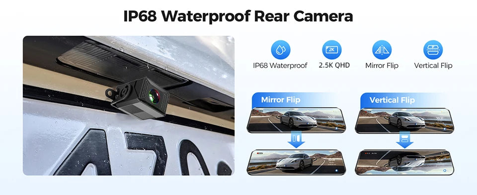E-ACE 4K Dashcam 9.66'' Mirror Dash Car Camera 2.5K Rear Camera Support WIFI GPS ADAS Touch Screen Video Recorder Black Box by Tech-Home Store
