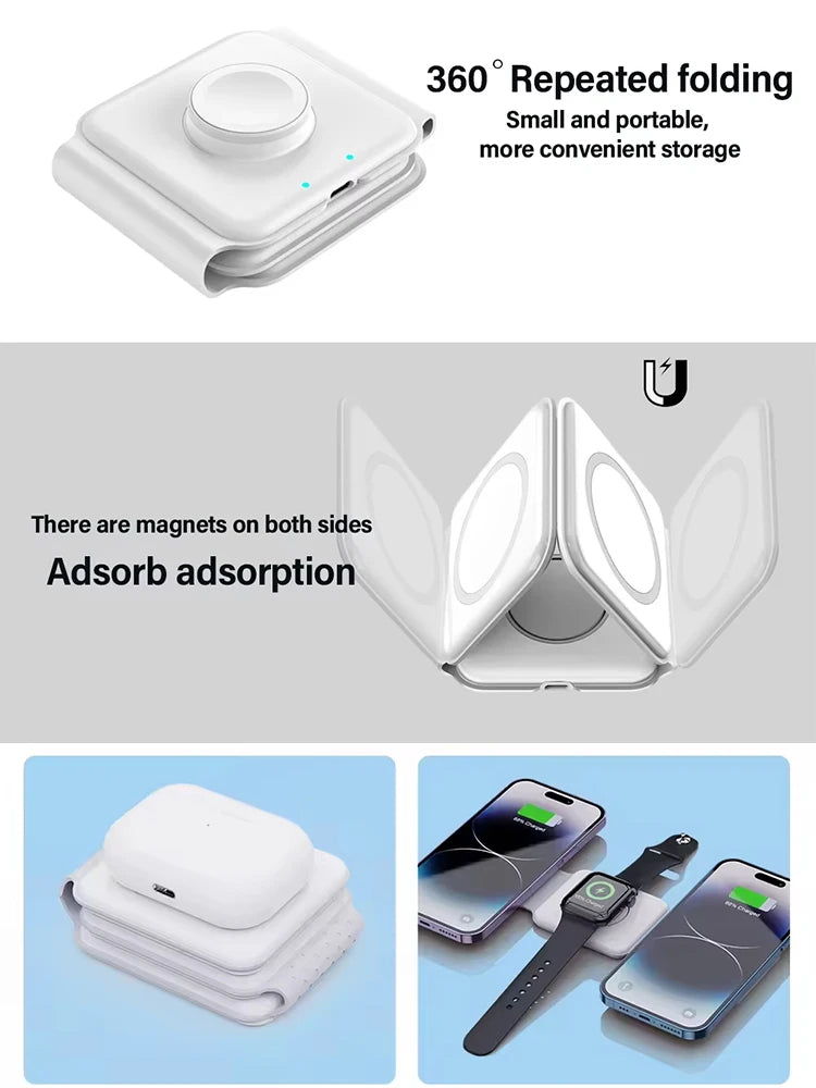 Qi2 SmartCharge 3 In 1 Wireless Charging Station Portable Foldable - Magnetic Alignment And 15W Fast Charging by Tech-Home Store