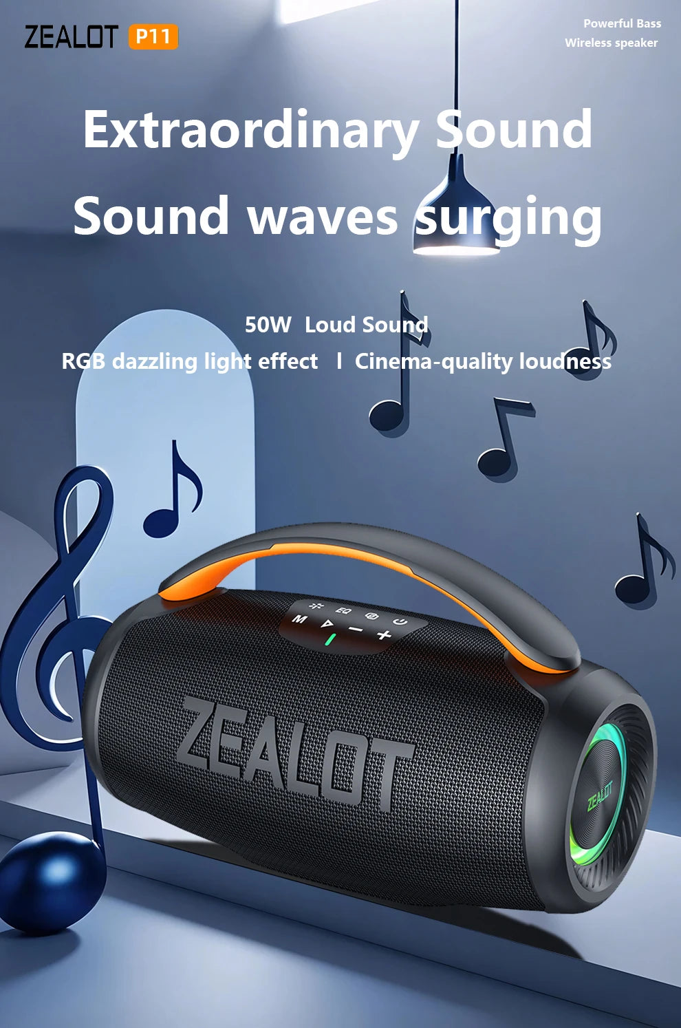 ZEALOT-P11 Bluetooth Speaker 50W Wireless Party Speaker with Bluetooth 5.4 Stereo Sound Comfortable handle Controllable Lightin Portable For Outdoors Long Battery Life by Tech-Home Store