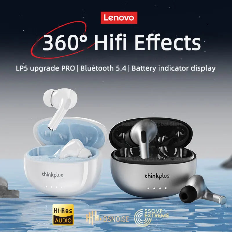 Lenovo LP5 PRO Wireless Bluetooth 5.4 Earphones TWS HiFi Sound Gaming Earbuds LP5Pro Sport headset Long Standby with Mic 2025 by Tech-Home Store