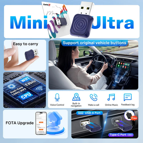 2 in 1 Car Kit 5.0 Ultra Wireless CarPlay Android Auto Adapter