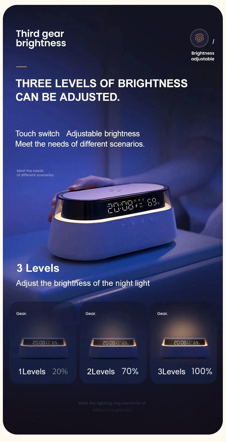 6-in-1 Smart Alarm Clock - 15W Wireless Charger, Bluetooth Speaker, FM Radio, Dual Alarm, USB Charger & RGB Night Light by Tech-Home Store